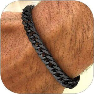Mens Cuban Link Bracelet Stainless Steel Gold Silver Black Hip Hop Chain Jewelry
